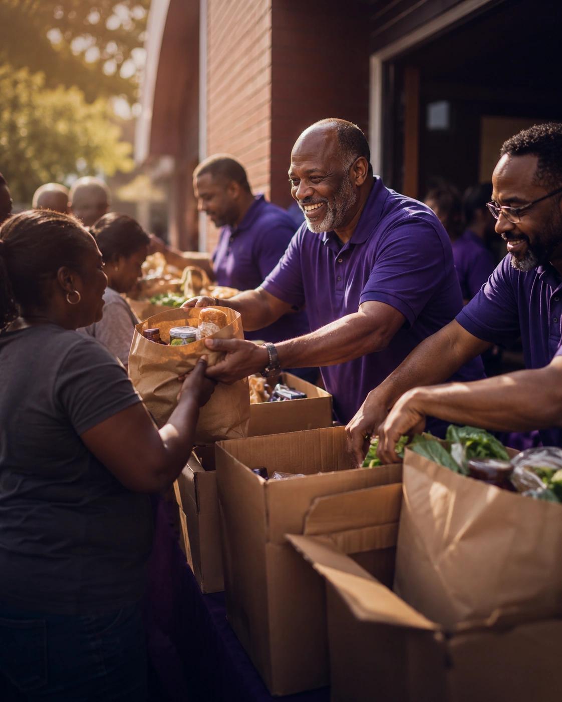 Men serving during Owenwood Food Box Distribution
